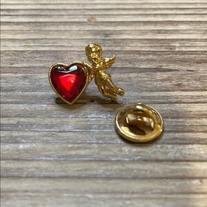 Avon Gold Angel with Red Heart Brooch